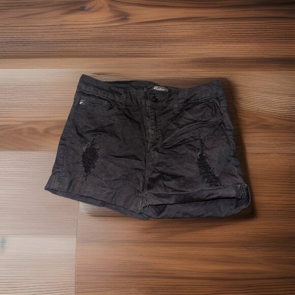 KanCan Black Distressed Cuffed Denim Jean Shorts {KC6036BK} Size 11/29 - Picture 2 of 5
